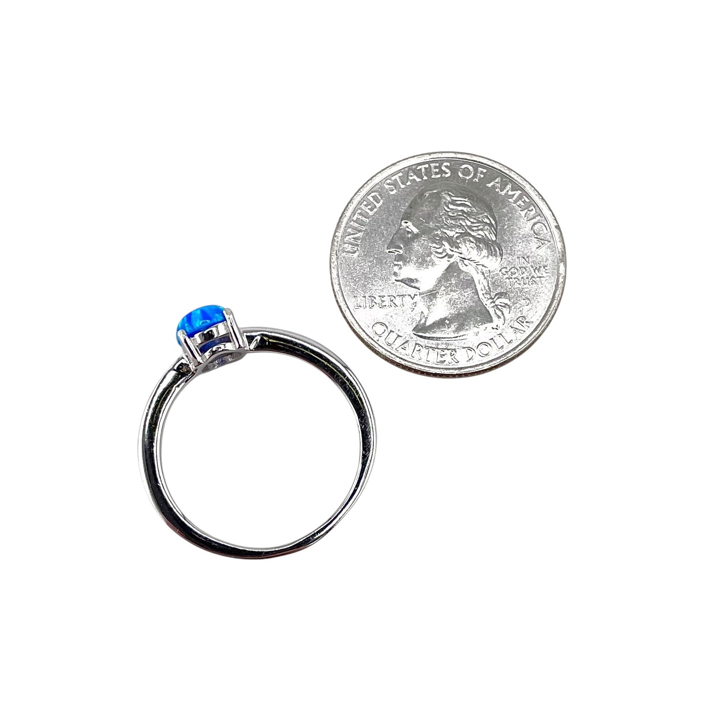 Blue Lab Opal Oval CZ Ring Sterling Silver