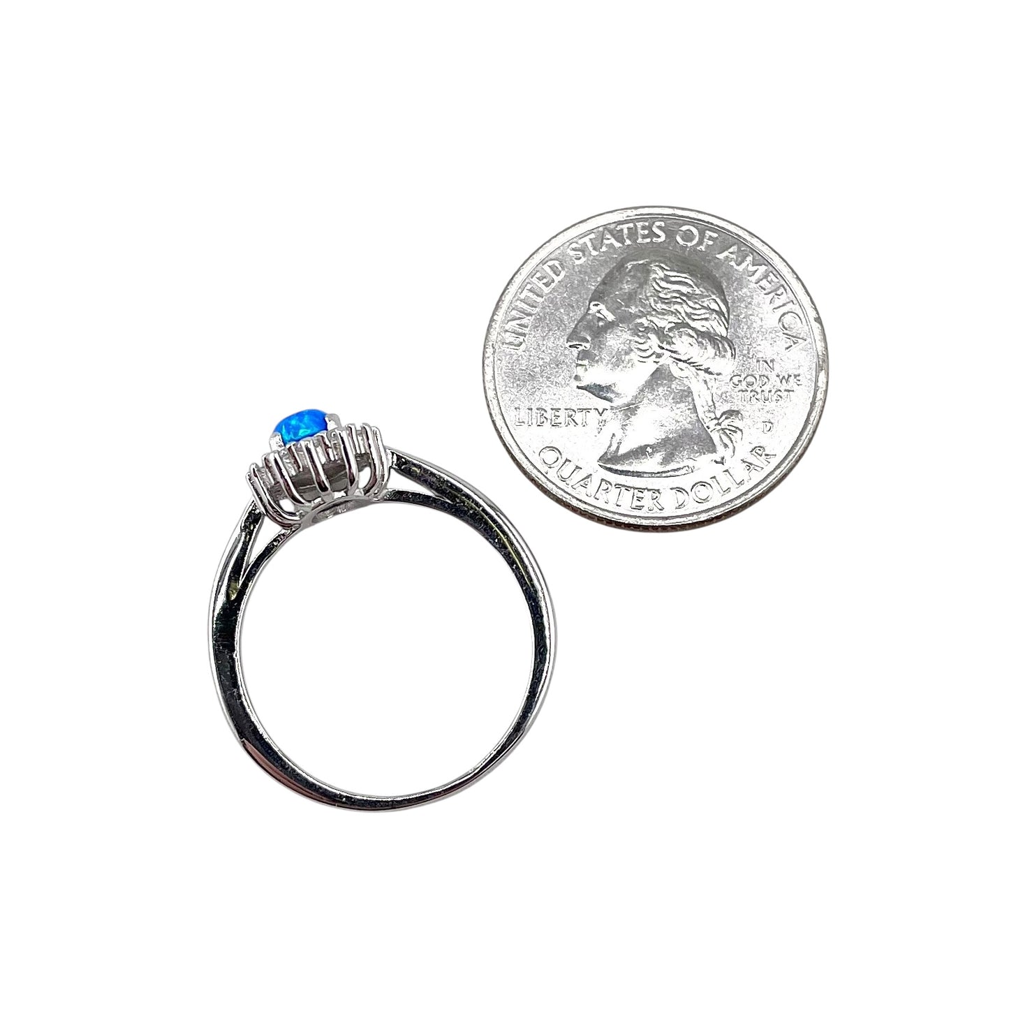 Blue Lab Opal Oval CZ Ring Sterling Silver