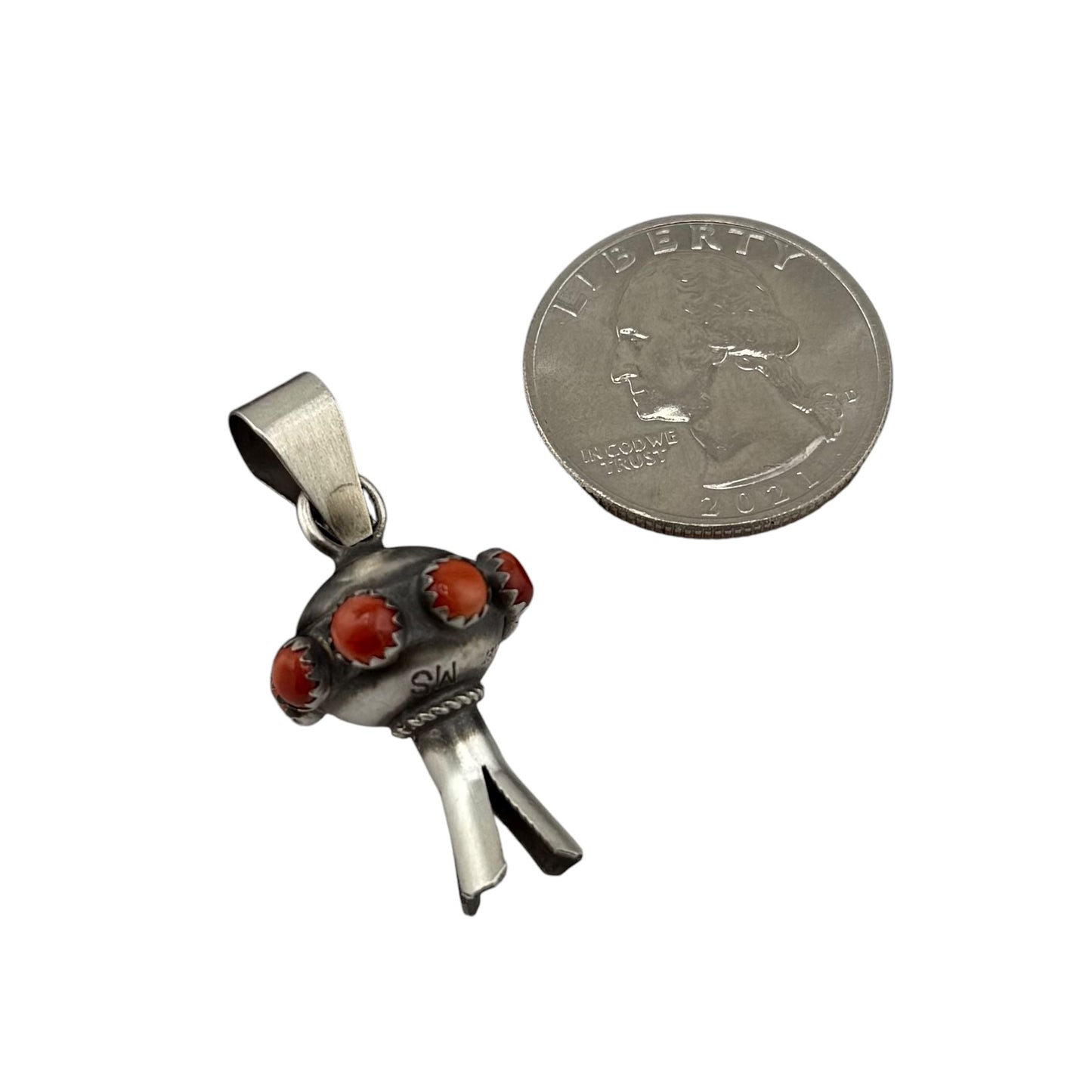 Monica Smith Sterling Silver Red Spiny Oyster Mini Blossom Navajo Pendant