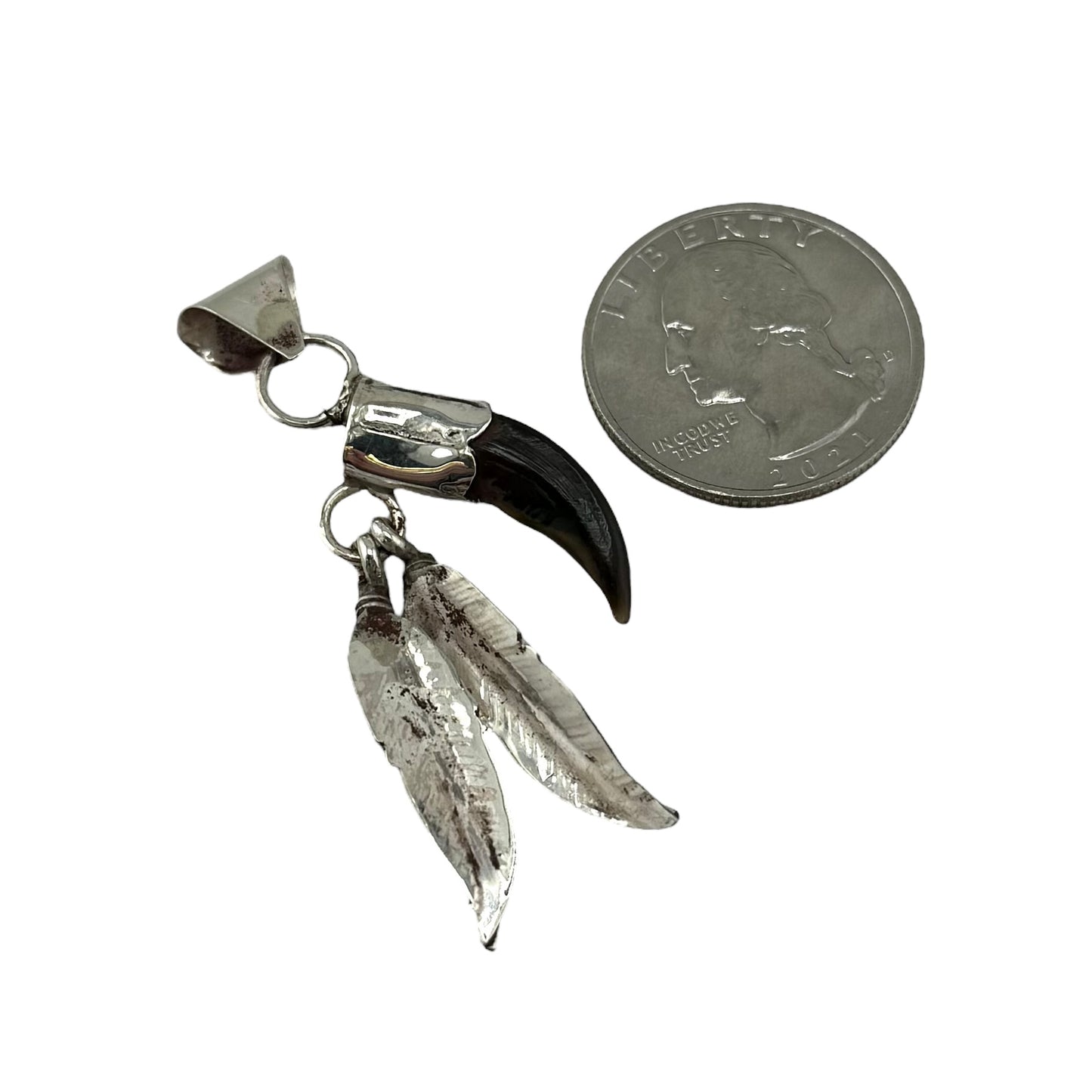 Turquoise Bear Claw Feather Navajo Pendant Sterling Silver