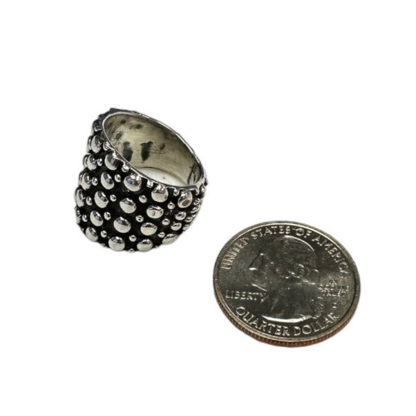 Sterling Silver Dotted Bead Ring