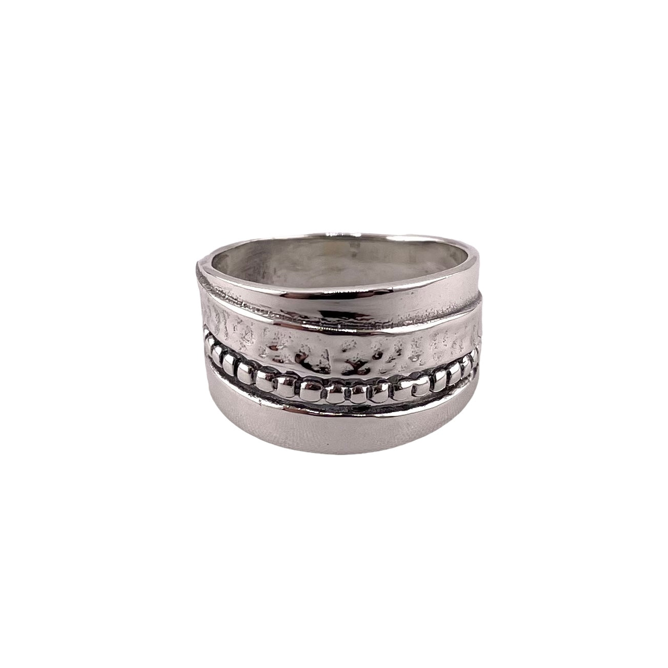 Hammered 12mm Dot Ring Sterling Silver