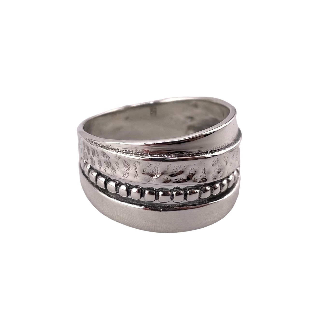 Hammered 12mm Dot Ring Sterling Silver