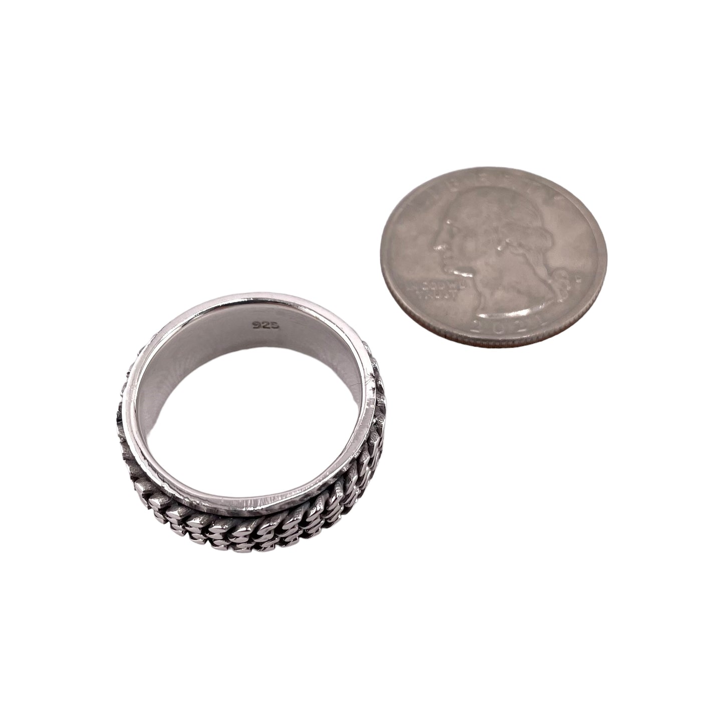 Double Curb Link 8mm Spinner Ring Sterling Silver