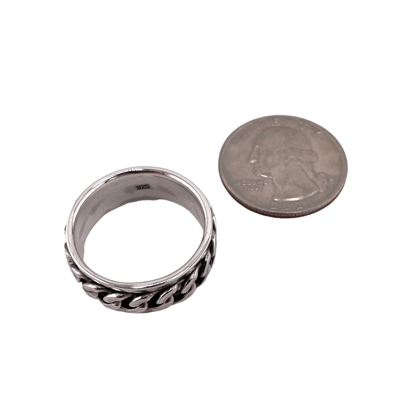 Curb Link 8mm Spinner Ring Sterling Silver