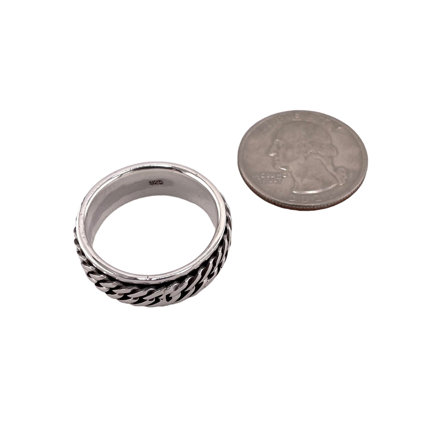 Double Curb Link 8mm Spinner Ring Sterling Silver