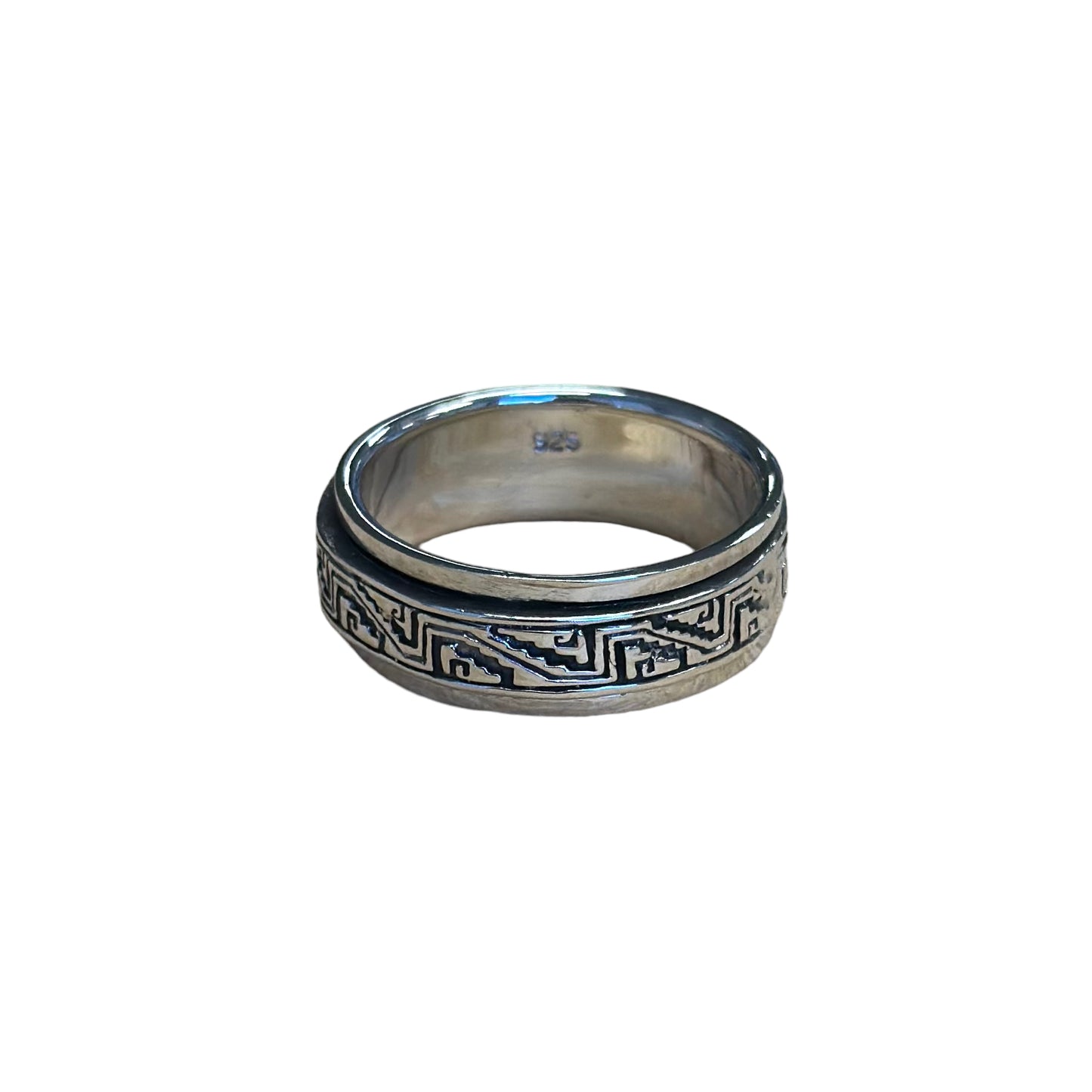 Aztec Pattern Spinner Ring Sterling Silver
