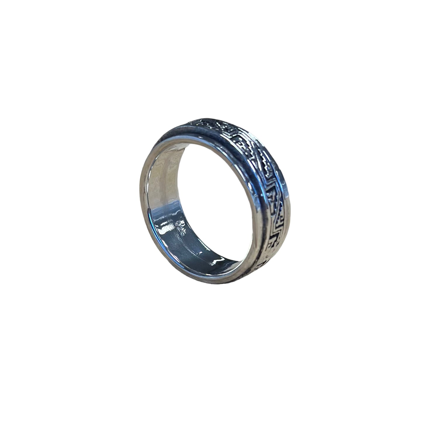Aztec Pattern Spinner Ring Sterling Silver