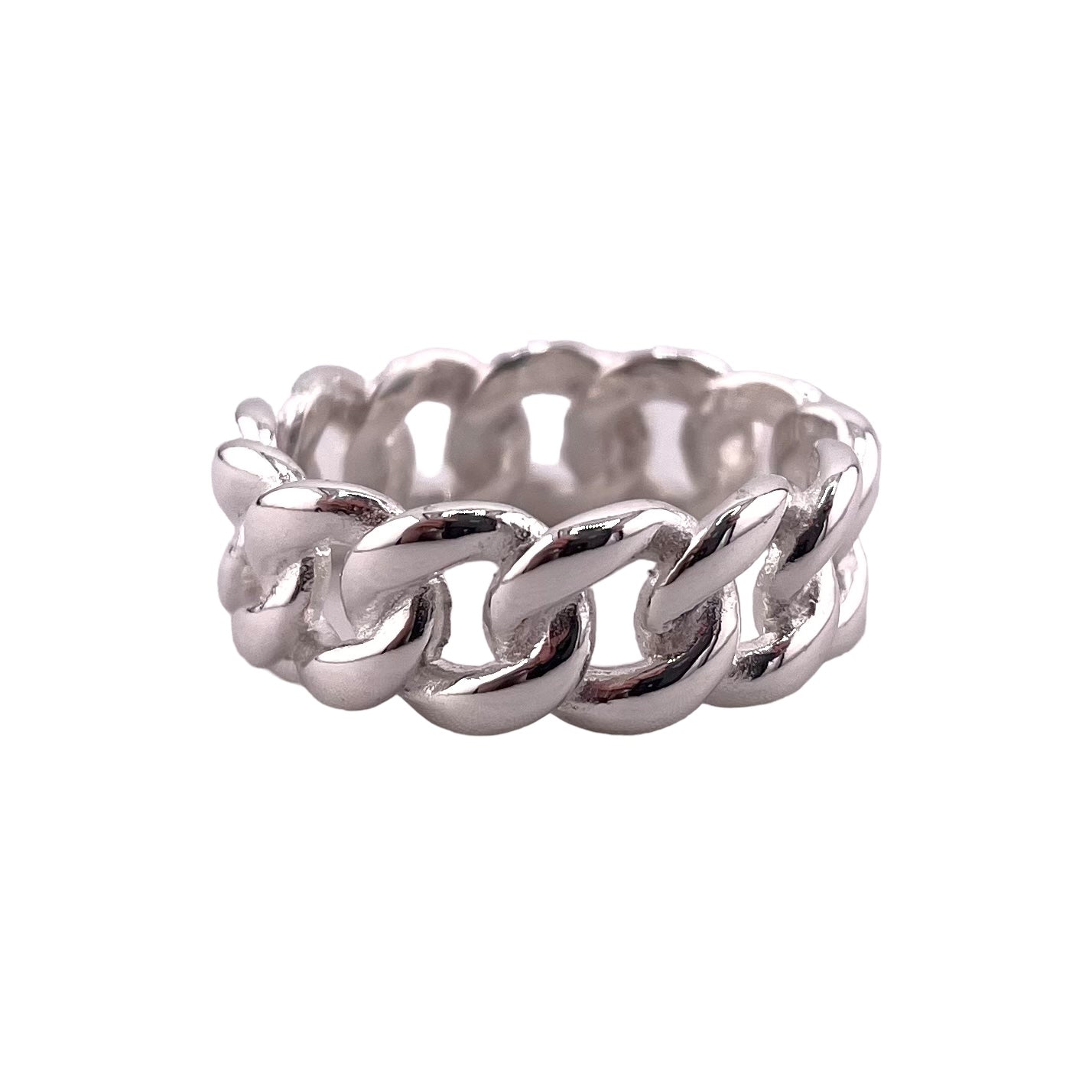 Curb Chain 8mm Band Ring Sterling Silver