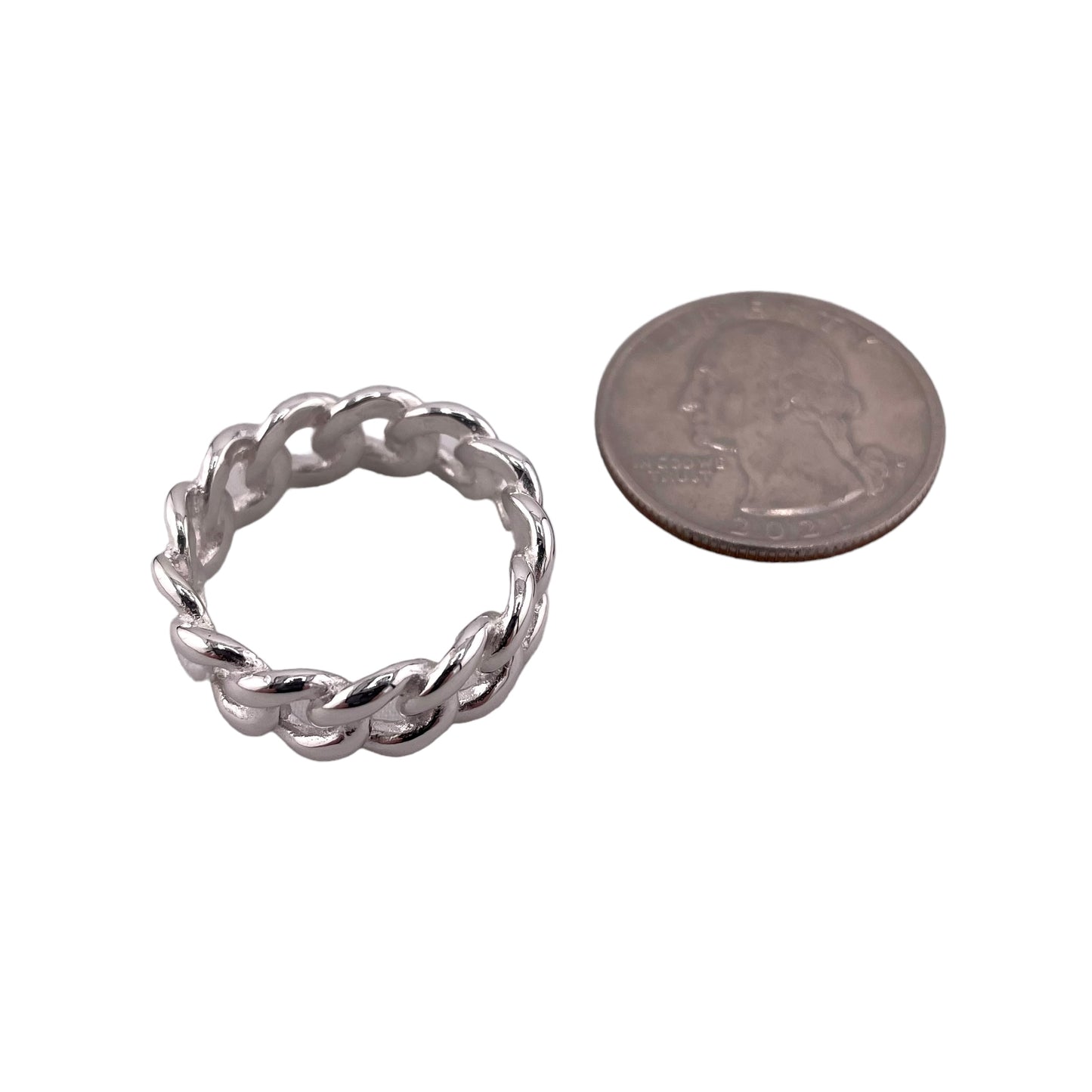 Curb Chain 8mm Band Ring Sterling Silver