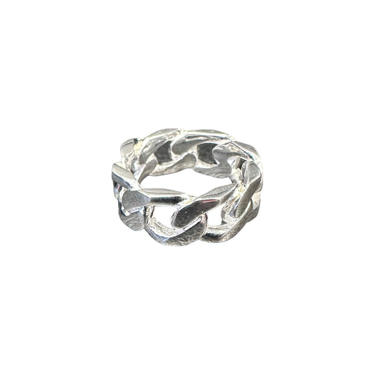 Curb Chain 9mm Band Ring Sterling Silver