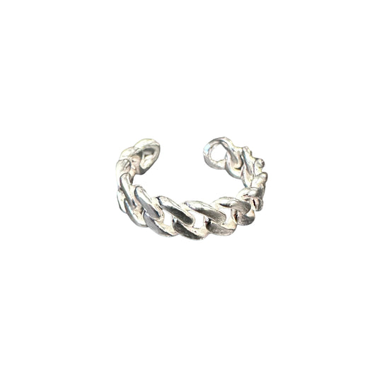 Curb Chain 6mm Open Cuff Ring Sterling Silver