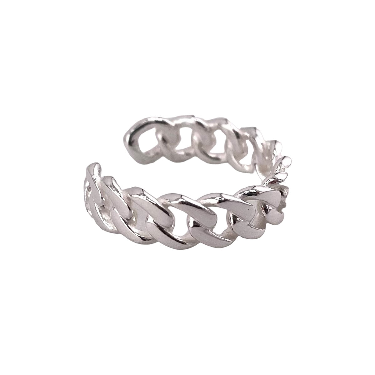 Curb Chain 6mm Open Cuff Ring Sterling Silver