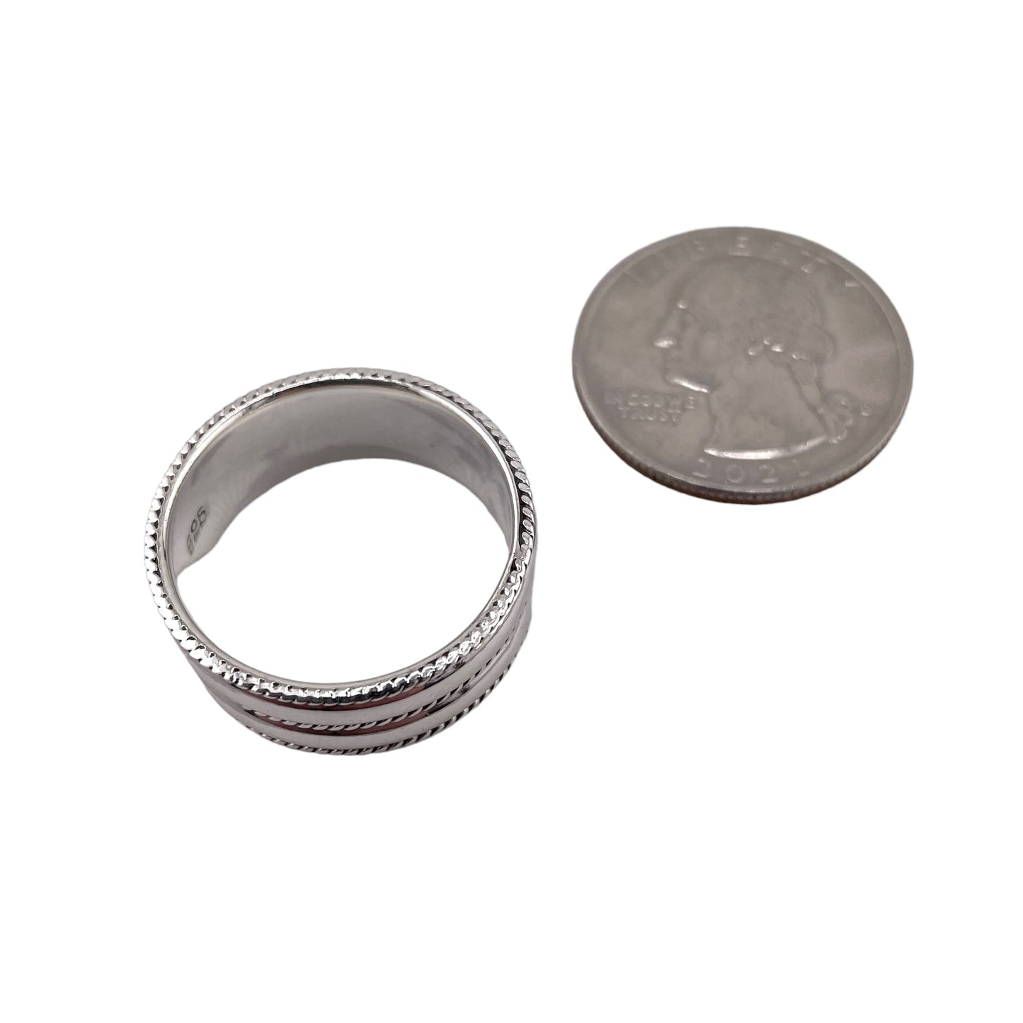 Double Barrel Roped 9mm Band Ring Sterling Silver