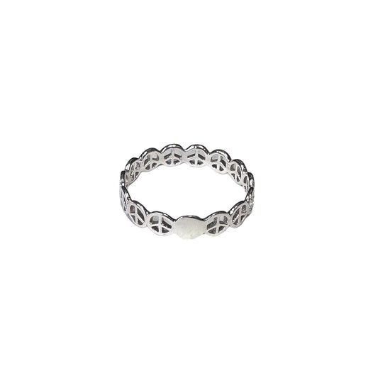 Peace Sign 4mm Band Ring Sterling Silver
