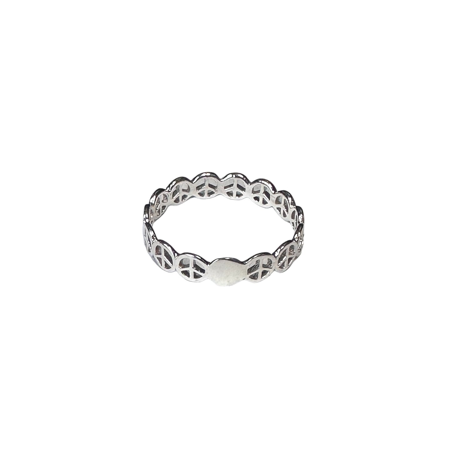 Peace Sign 4mm Band Ring Sterling Silver