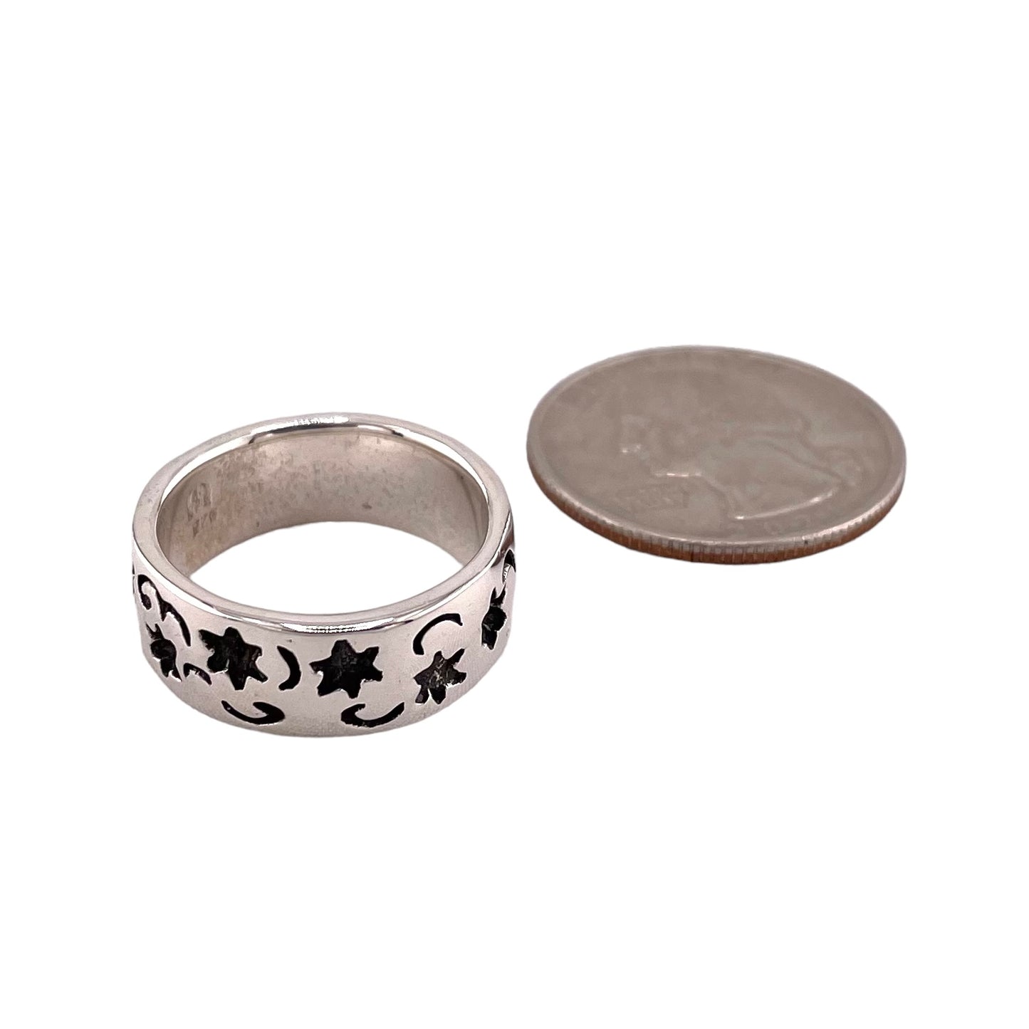 Star 7.5mm Band Ring Sterling Silver