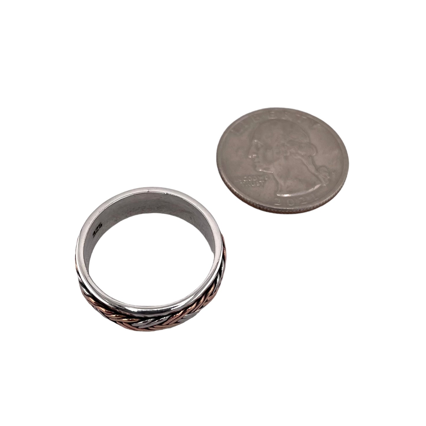 Tri Color Braided 6mm Spinner Ring Sterling Silver