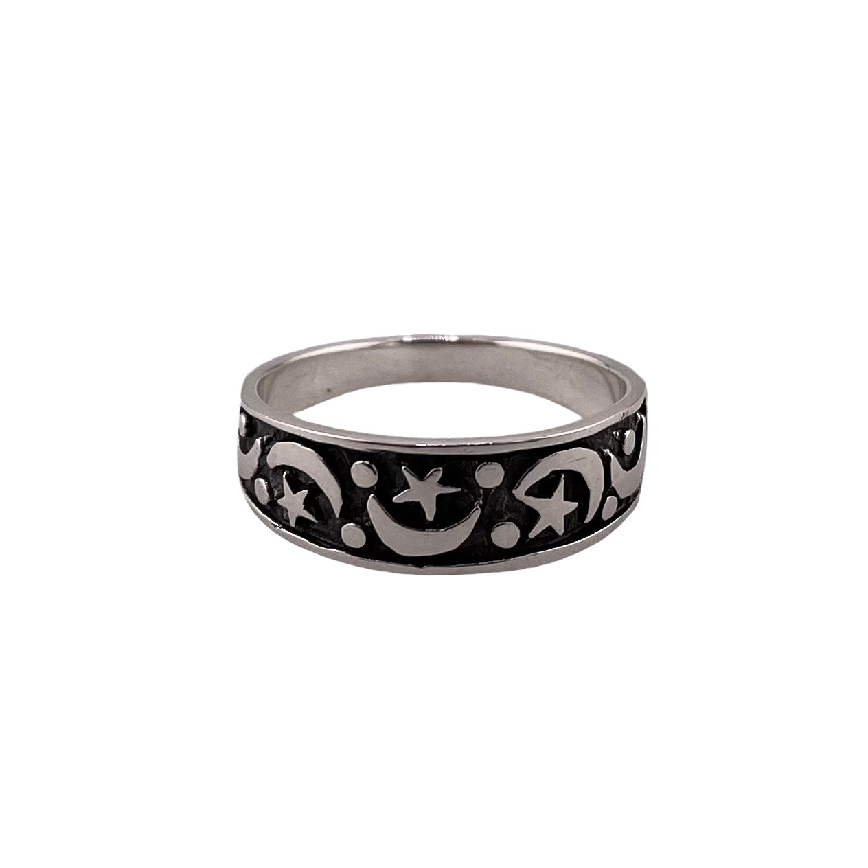 Moon & Star Imprint 7mm Band Ring Sterling Silver