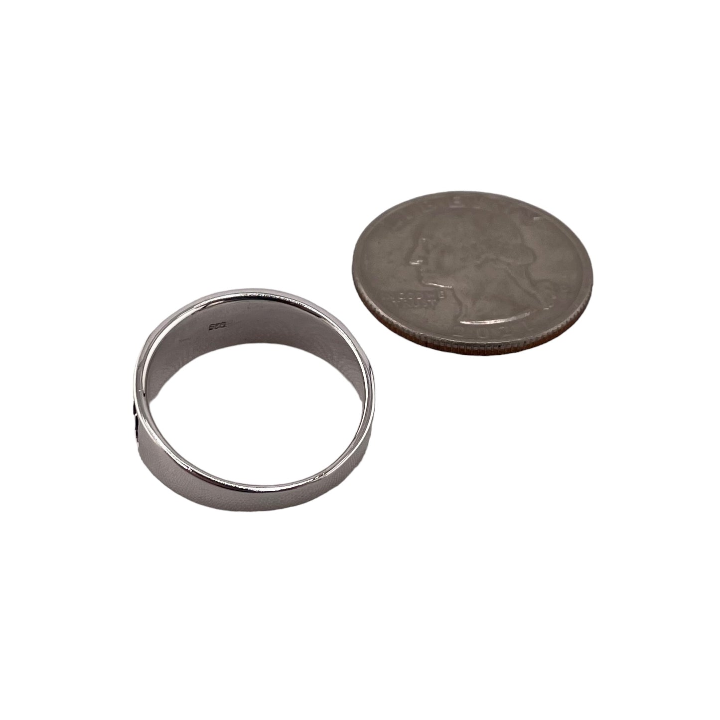 Moon & Star Imprint 7mm Band Ring Sterling Silver