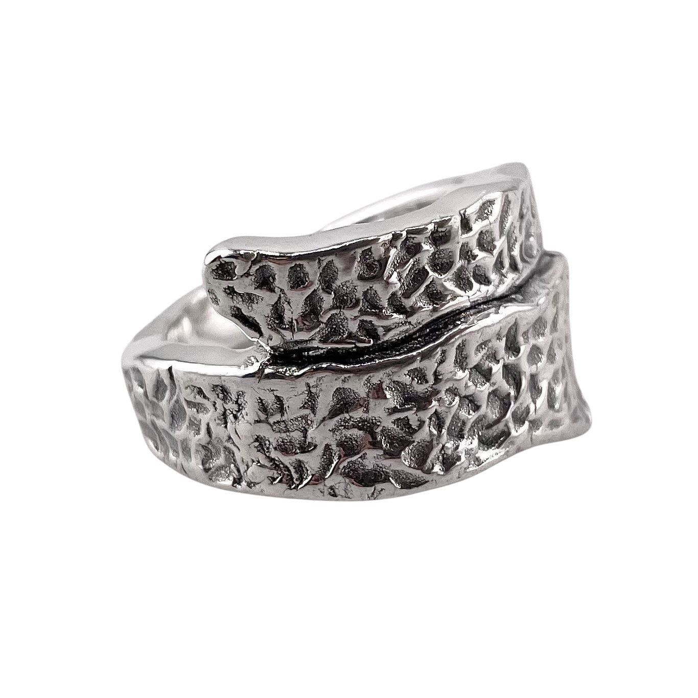 Hammered Pattern Wrap Ring Sterling Silver