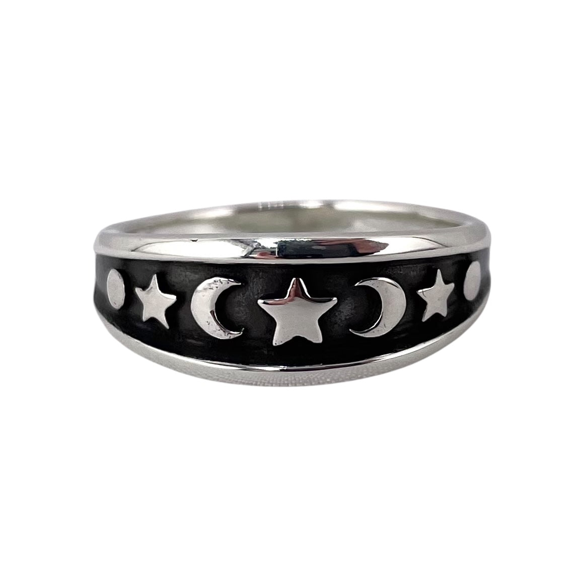 Star Moon Circle Ring Sterling Silver
