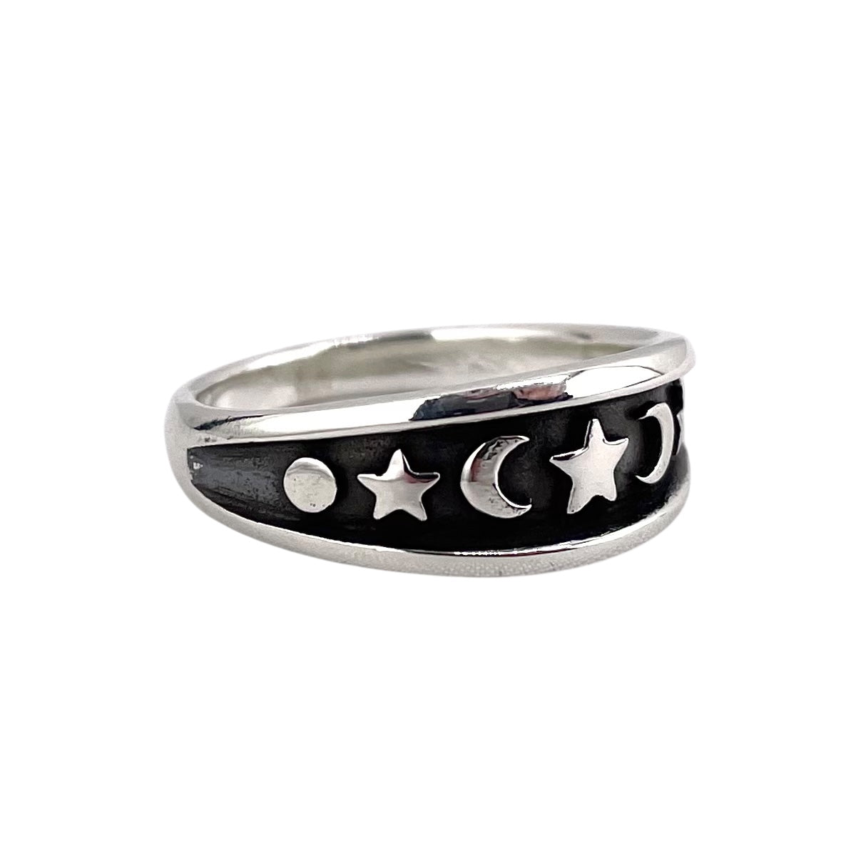 Star Moon Circle Ring Sterling Silver