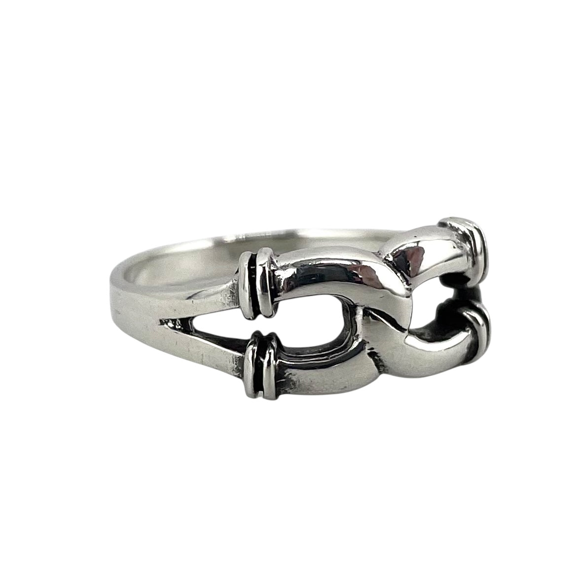 Double Horseshoe Link Ring Sterling Silver