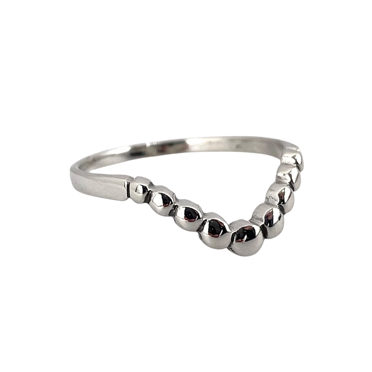 Round Bead Chevron Ring Sterling Silver