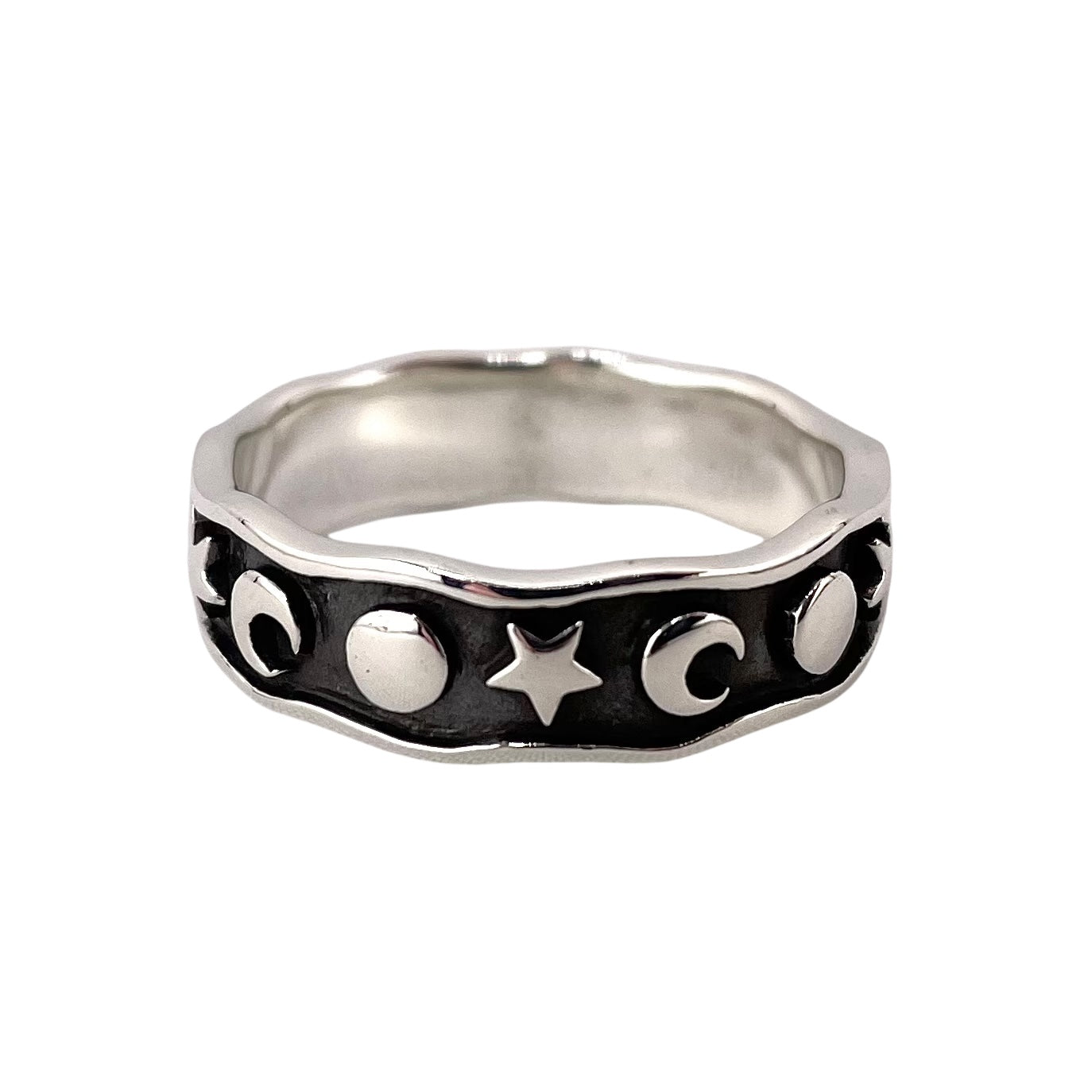 Circle Star Moon Ring Sterling Silver