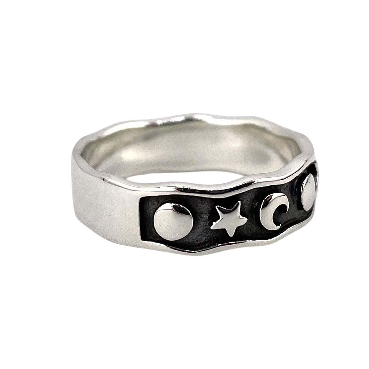 Circle Star Moon Ring Sterling Silver