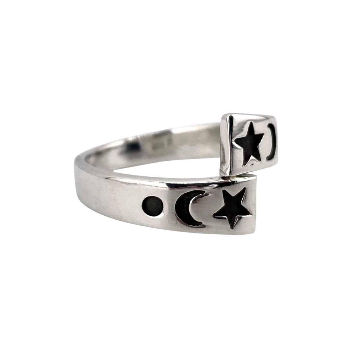 Circle Moon Star Ring Sterling Silver