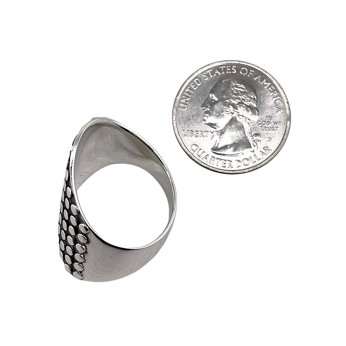 Circle Dot Bead Slanted Row Ring Sterling Silver