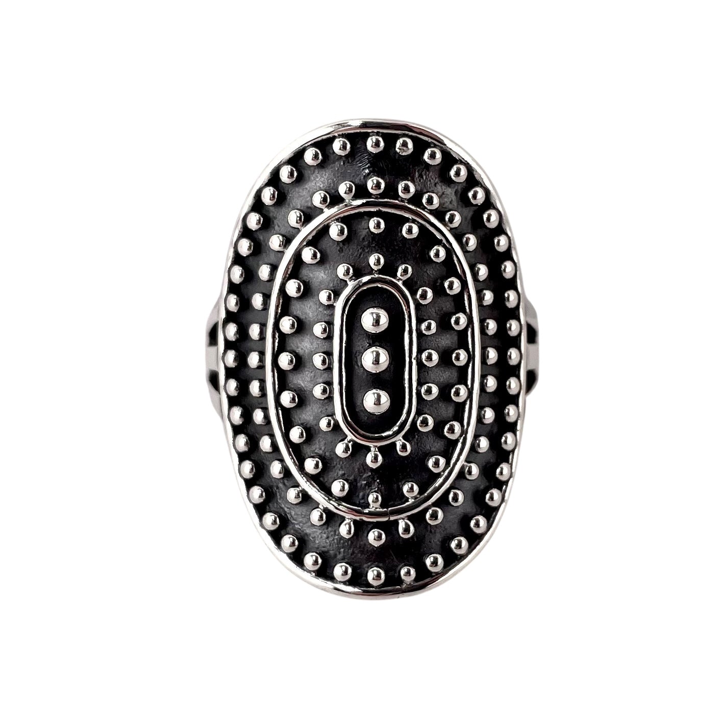 Round Bead Oval Ring Sterling Silver