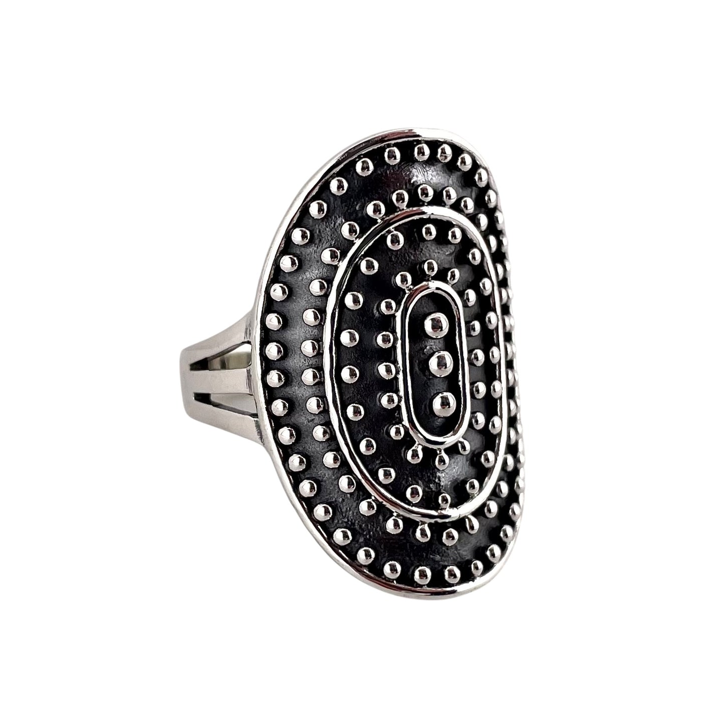Round Bead Oval Ring Sterling Silver