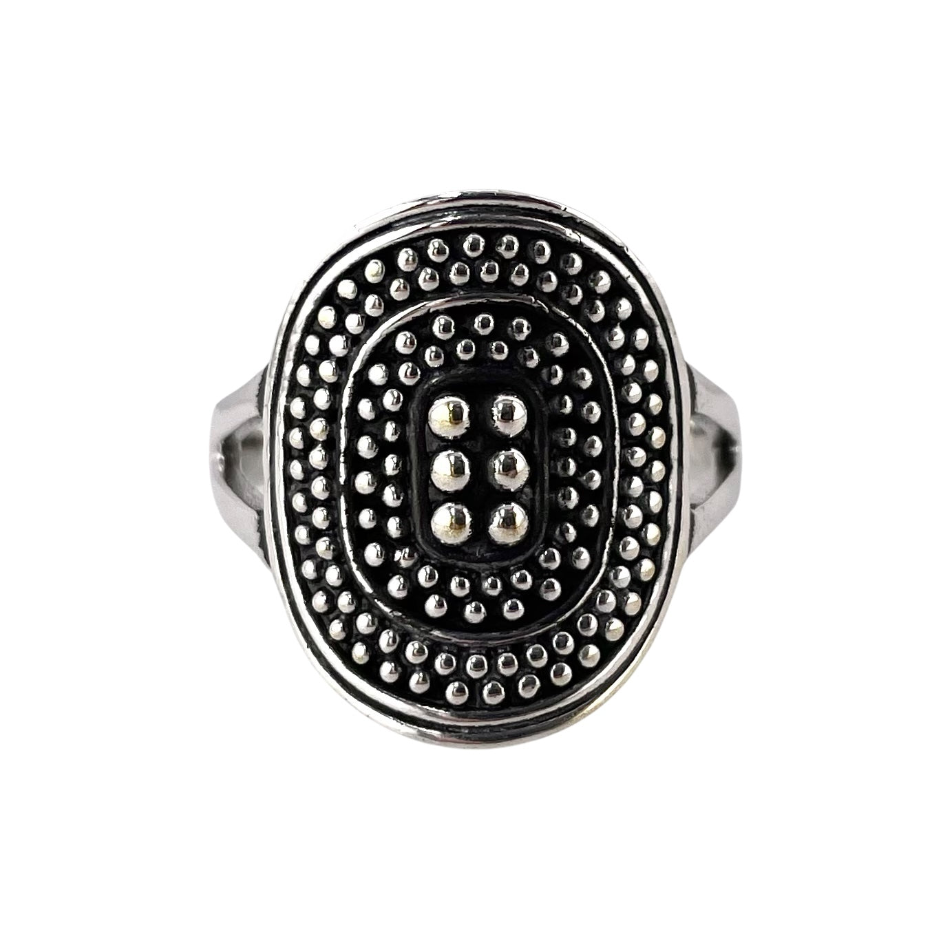Round Bead Oval Ring Sterling Silver