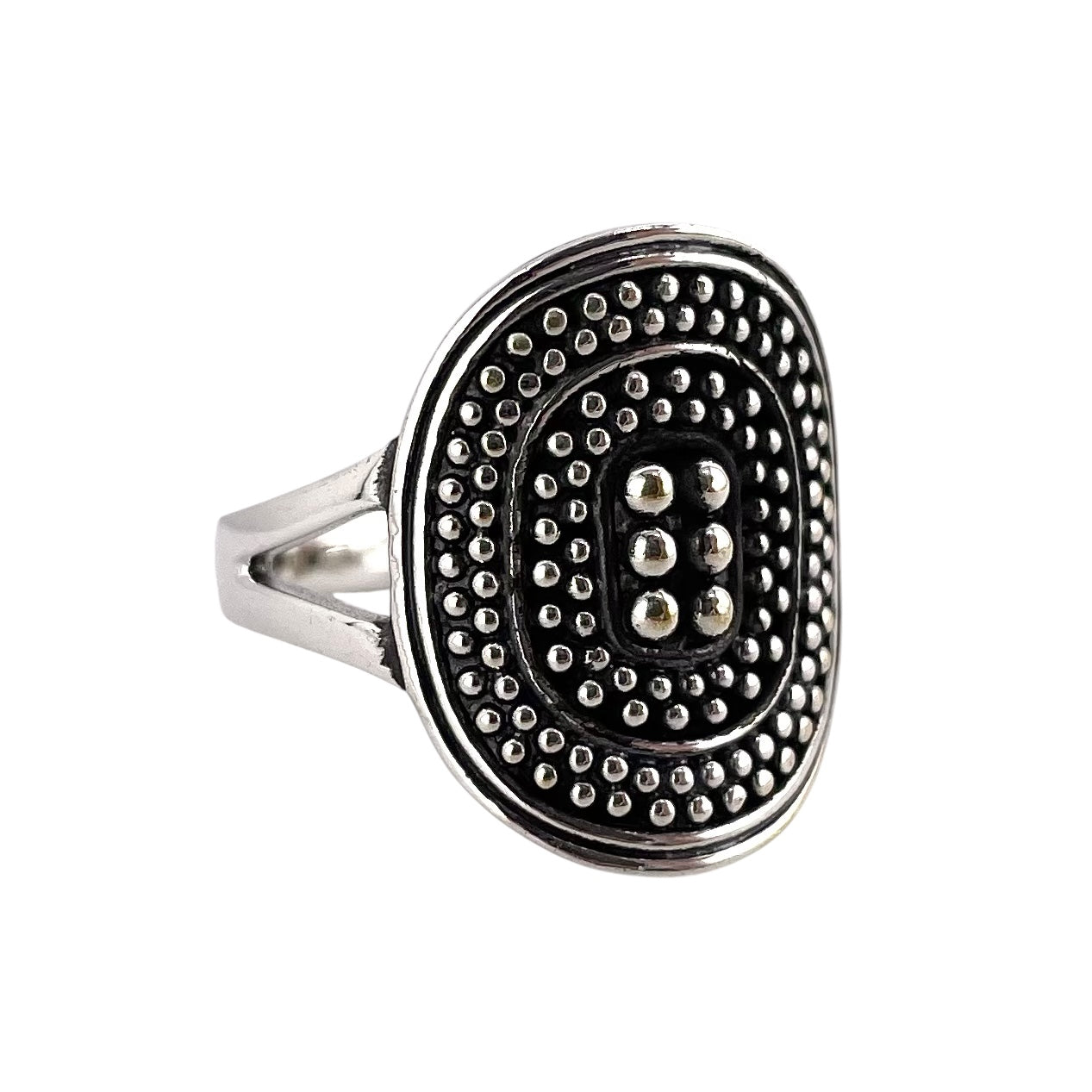 Round Bead Oval Ring Sterling Silver