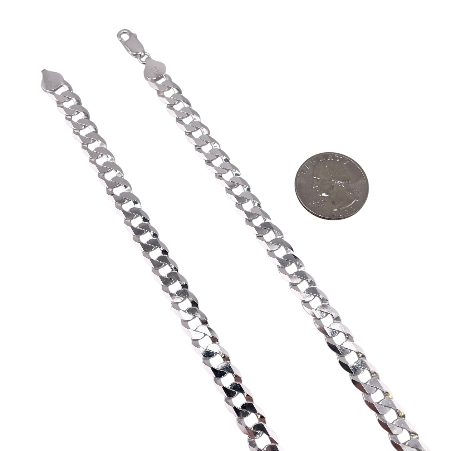 Sterling Silver Super Flat Curb 250 8.8mm Bracelet Chain Italian Italy Solid Mens Jewelry
