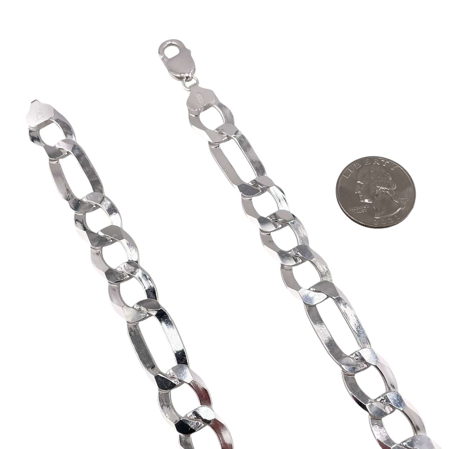 Sterling Silver Figaro Light 350 13.9mm Bracelet Chain Italian Italy Solid .925