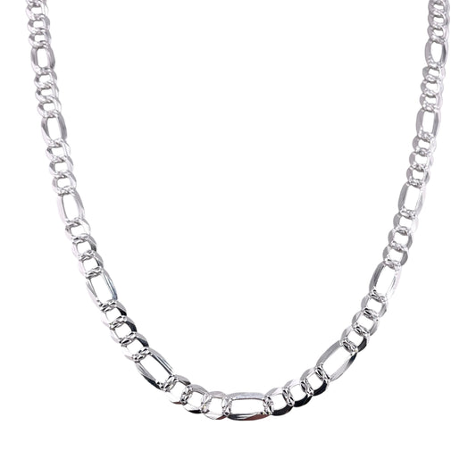 Sterling Silver Pave Super Flat Figaro 150 (5.8mm) Bracelet Chain Italian Italy Solid .925