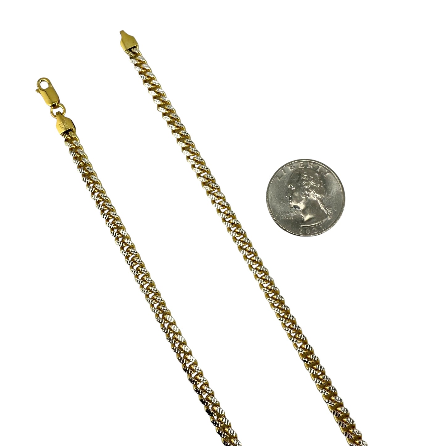14K Gold over Sterling Silver Miami Cuban Pave 150 4.9mm Two Tone Chain Necklace Bracelet