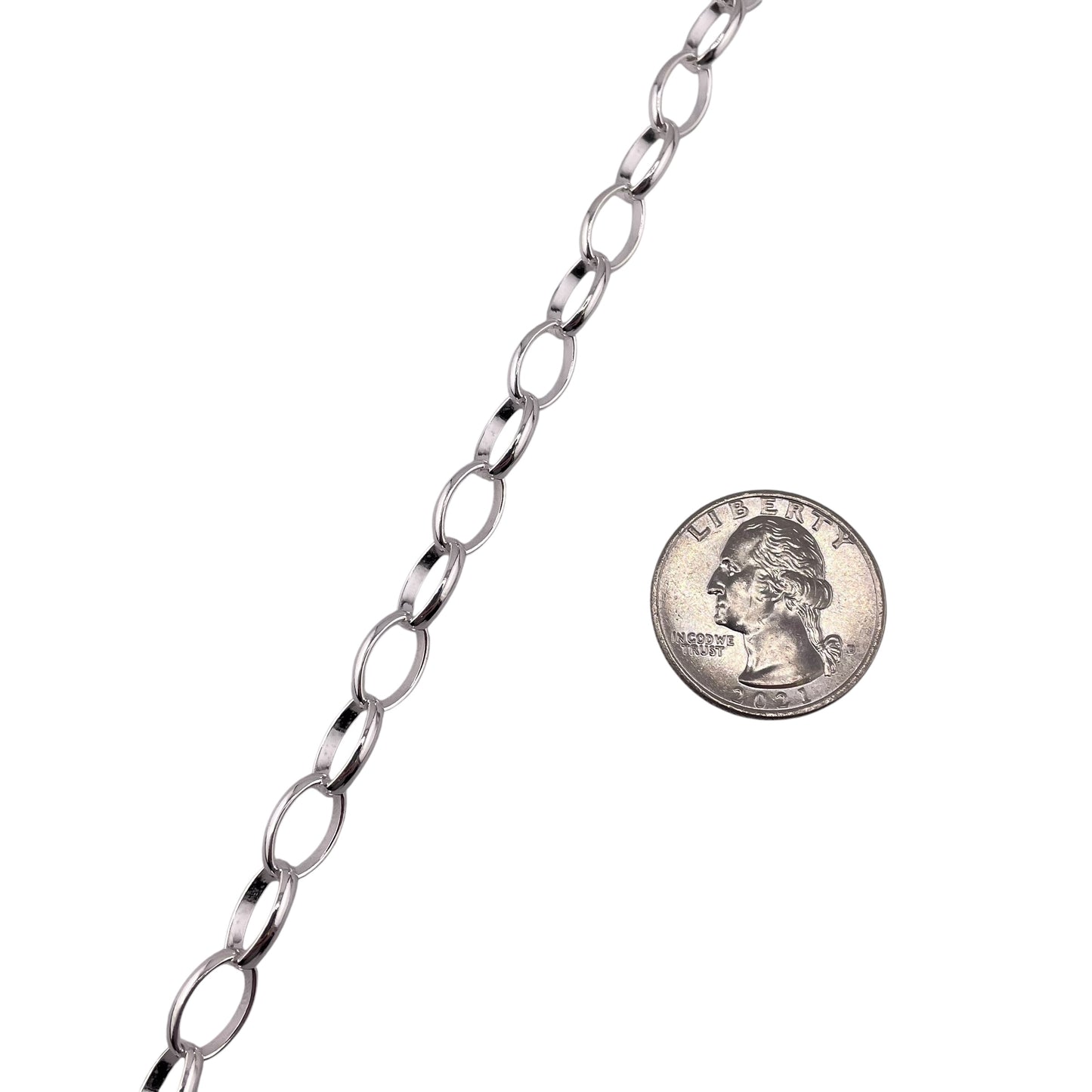 Sterling Silver Oval Rolo 133 7.7mm Bulk Chain (5 FT Pack)