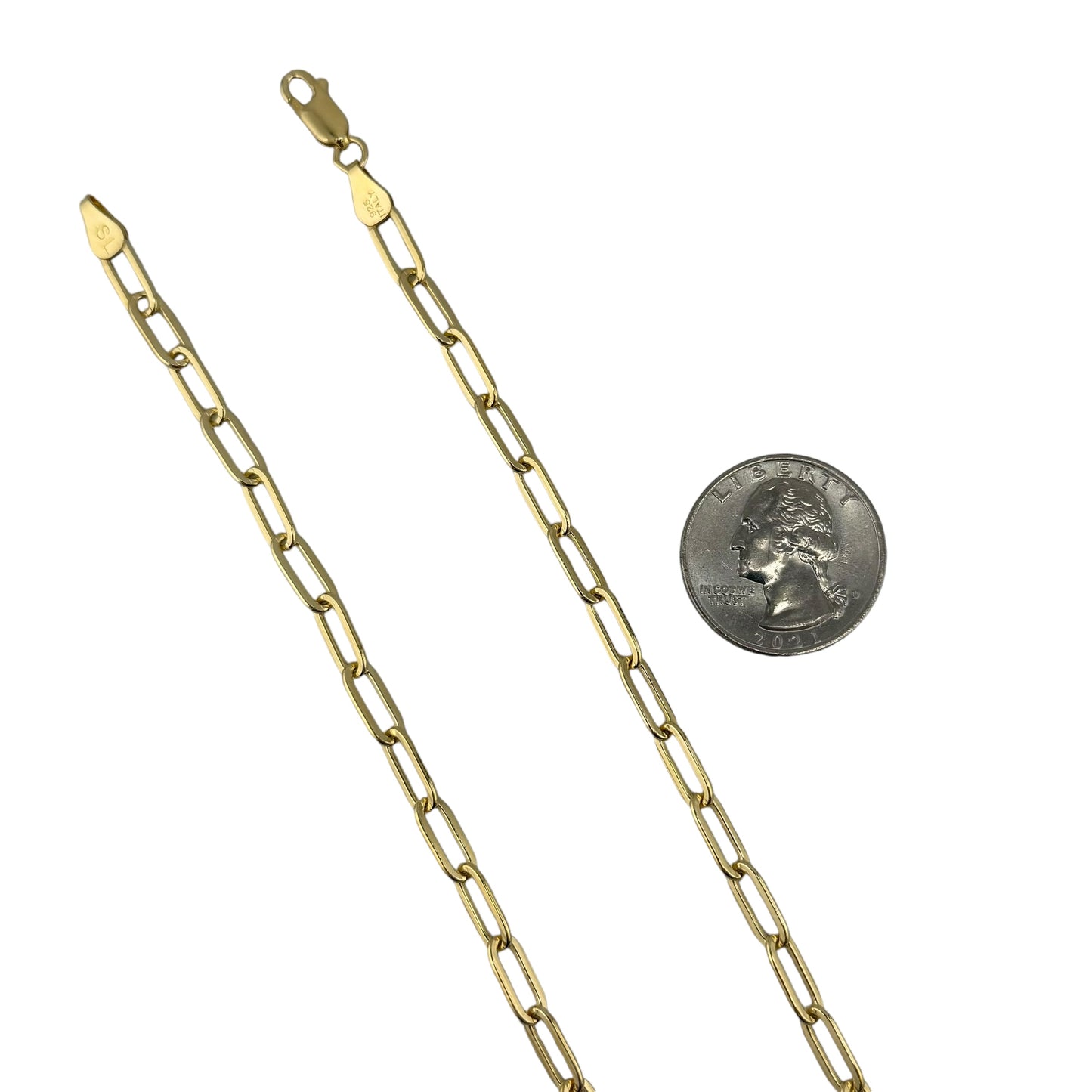 14K Gold over Sterling Silver Paper Clip Flat 120 4.6mm Two Tone Chain Necklace Bracelet