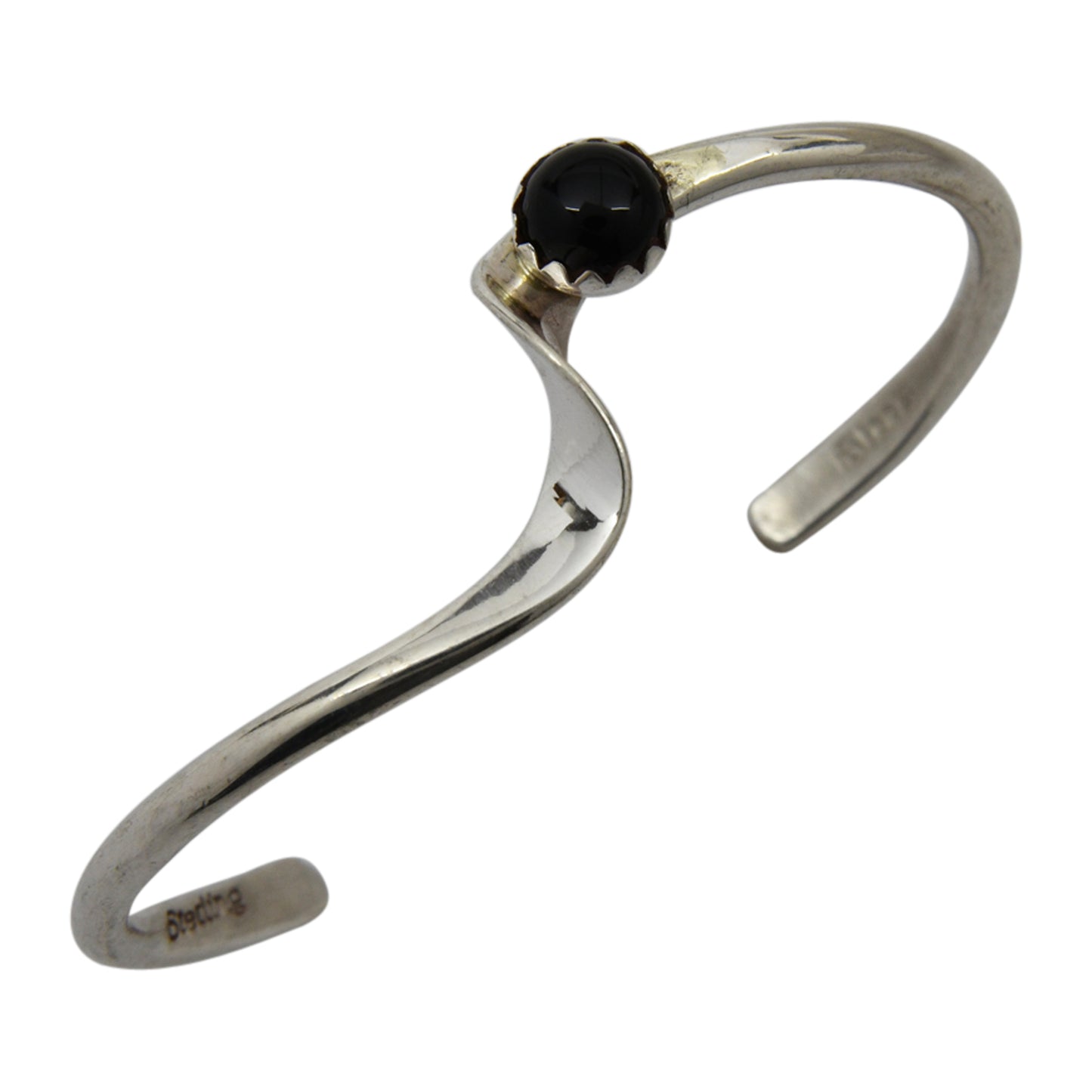 Yolanda Skeets Sterling Silver Navajo Onyx Wave Baby Bracelet