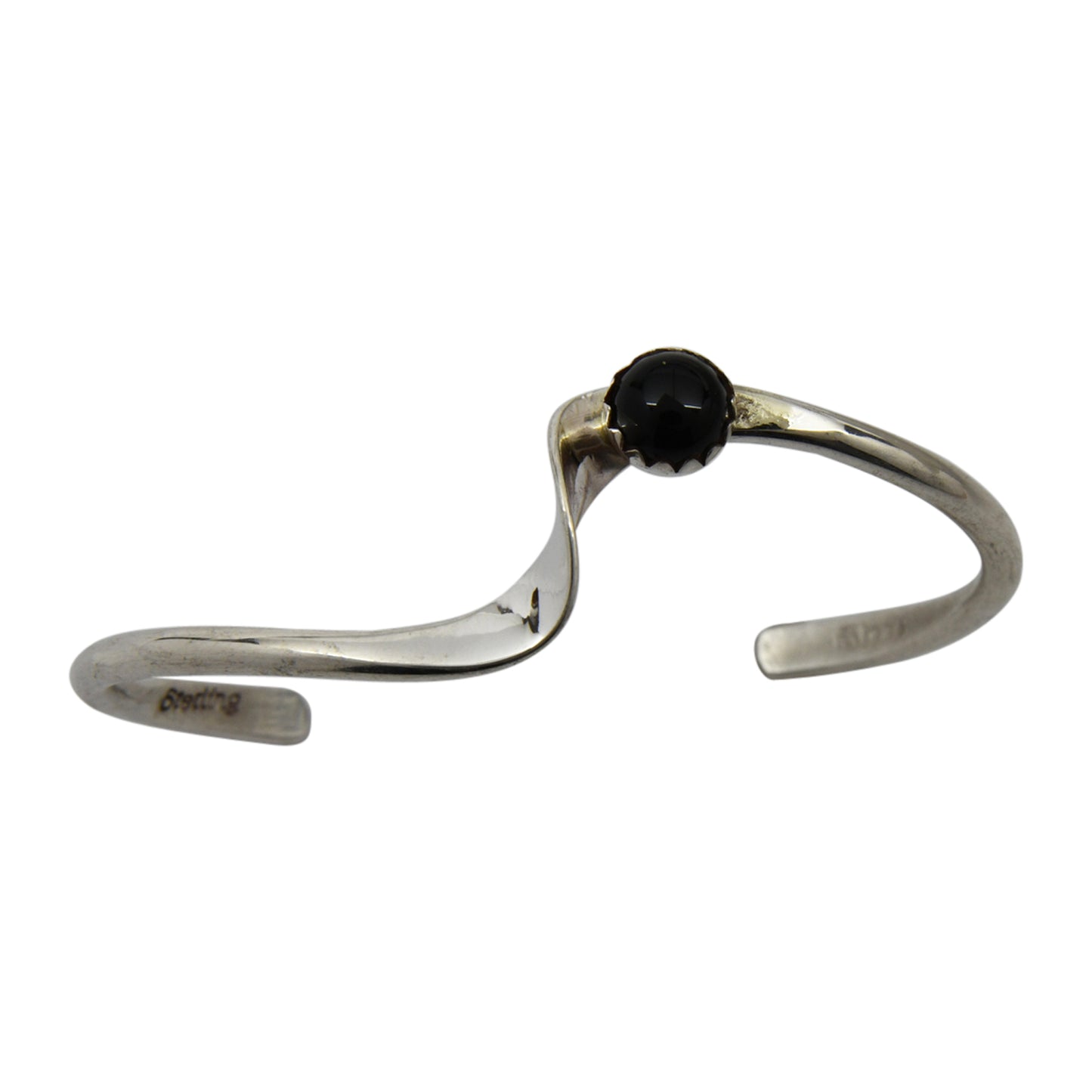 Yolanda Skeets Sterling Silver Navajo Onyx Wave Baby Bracelet