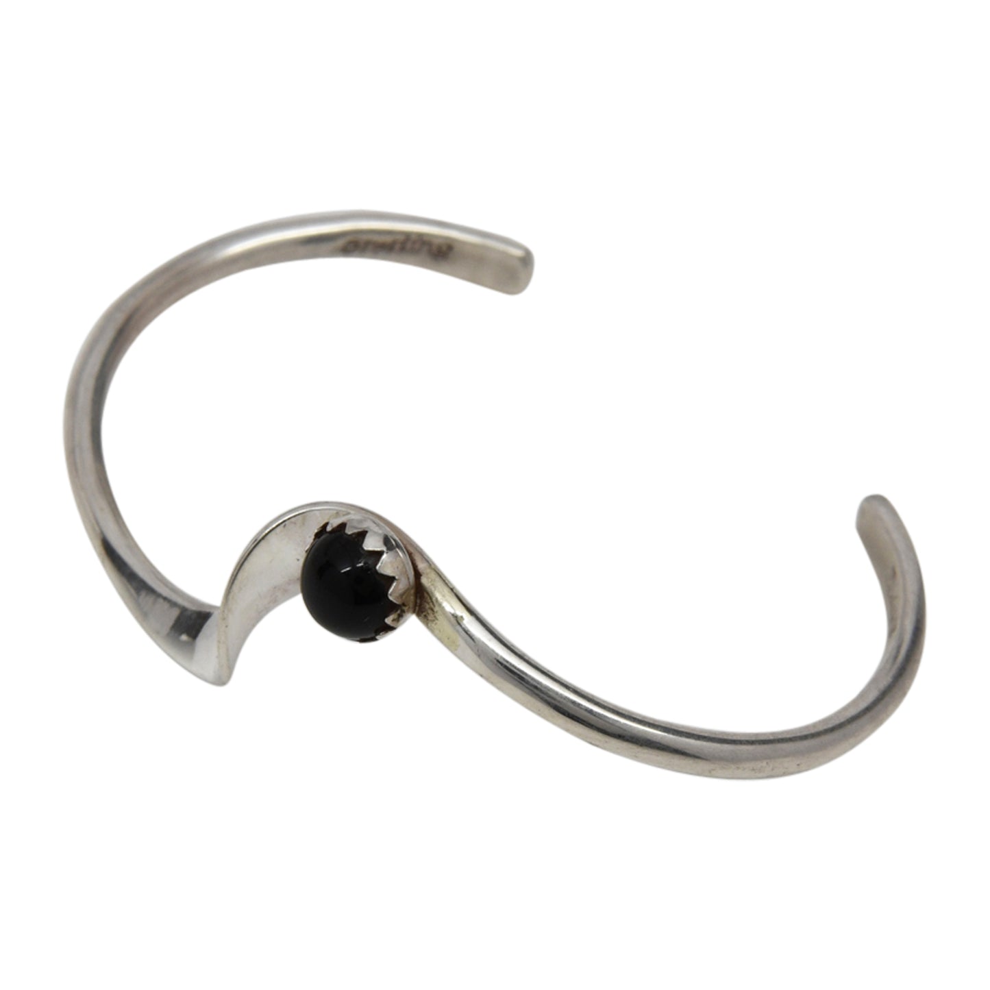 Yolanda Skeets Sterling Silver Navajo Onyx Wave Baby Bracelet
