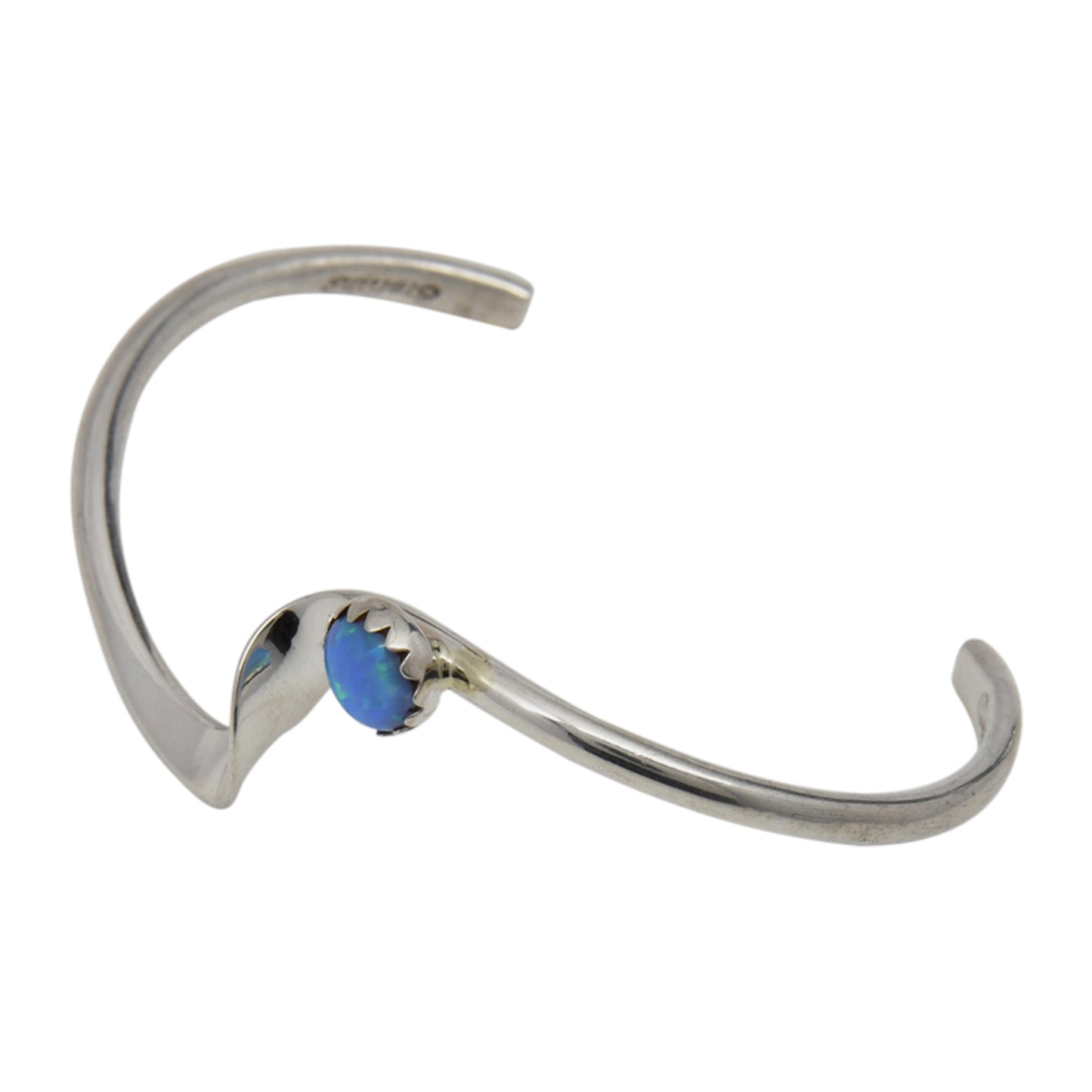 Yolanda Skeets Sterling Silver Navajo Blue Lab Opal Wave Baby Bracelet