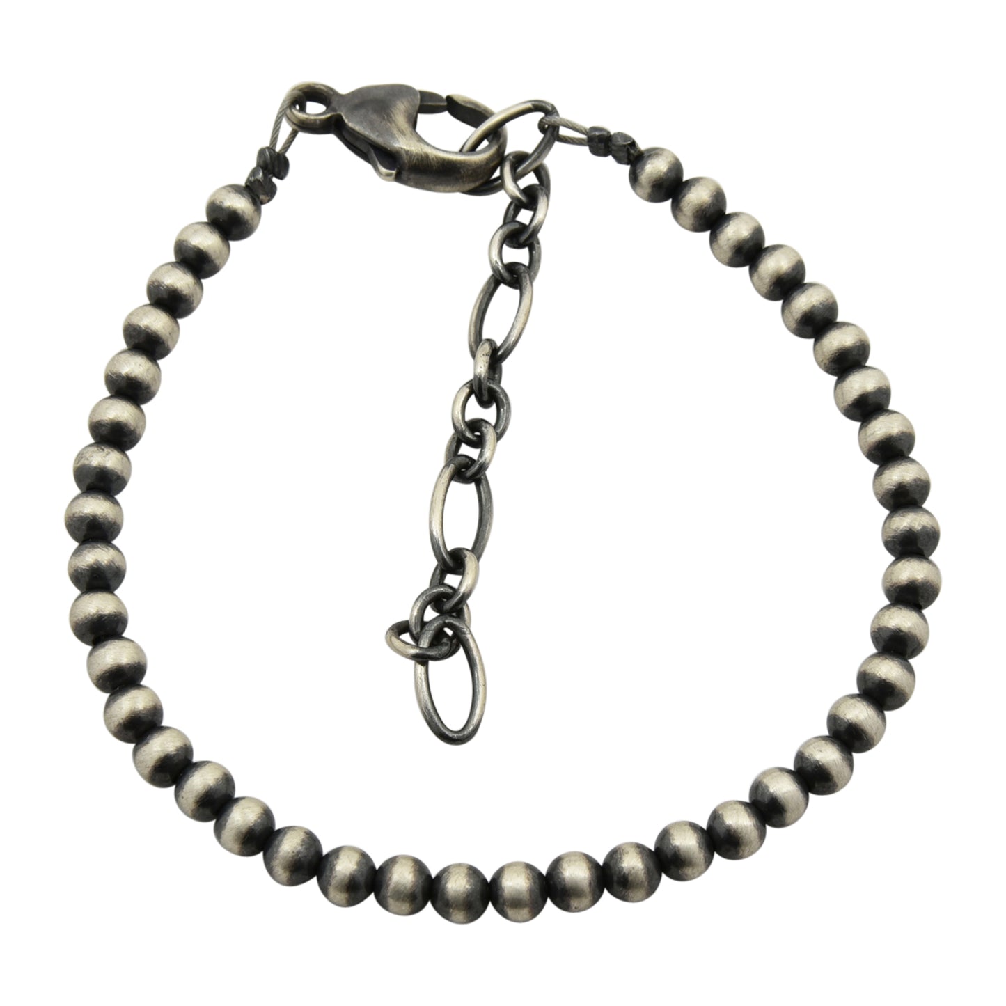 Sterling Silver Navajo Pearl Oxidize Bead Bracelet w/ Extender Chain. Available from 3mm to 12mm