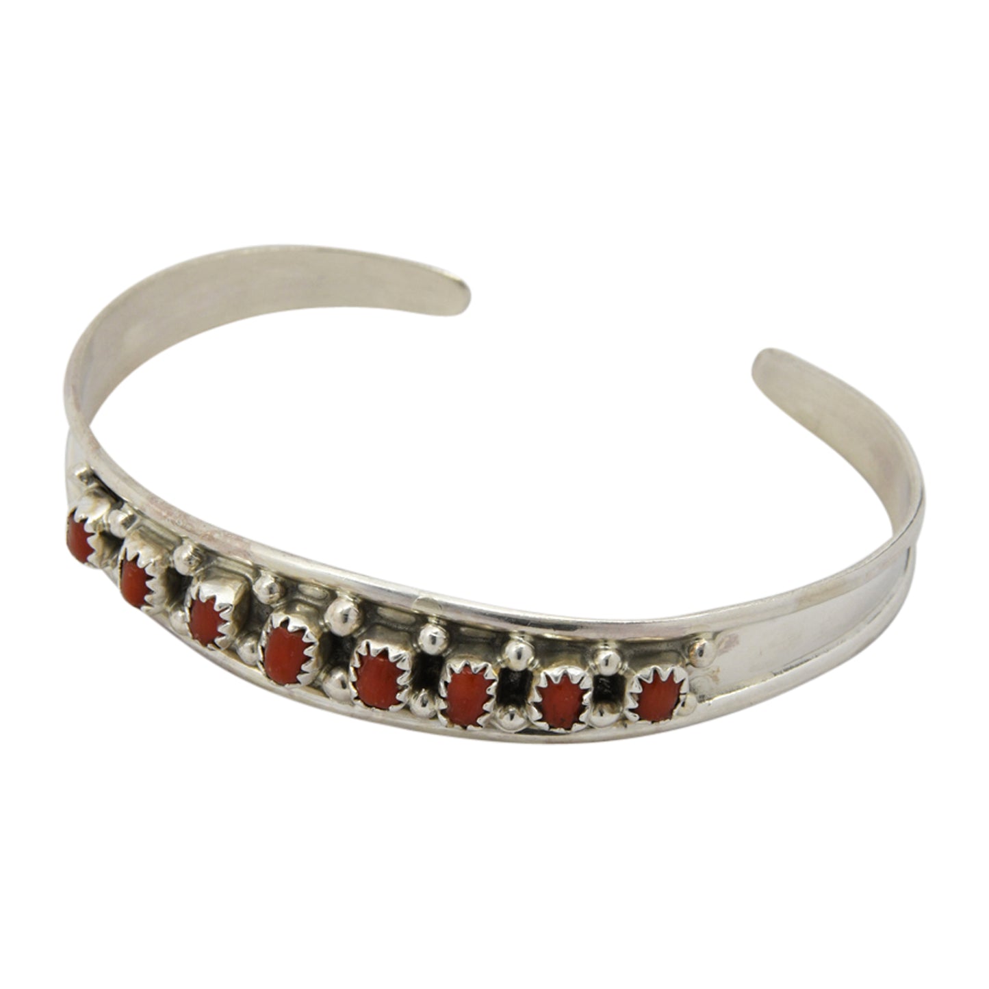 Virginia Cadman Sterling Silver Coral Row Navajo Bracelet