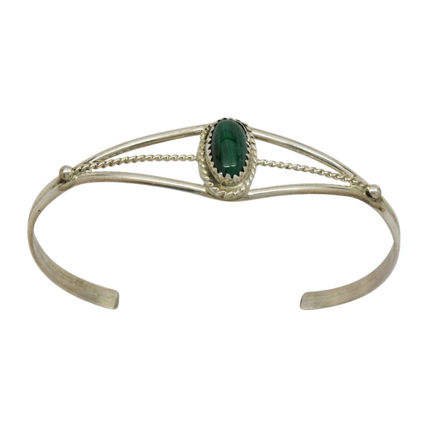 Janice White Sterling Silver Malachite Oval Twist Wire Navajo Cuff Bracelet